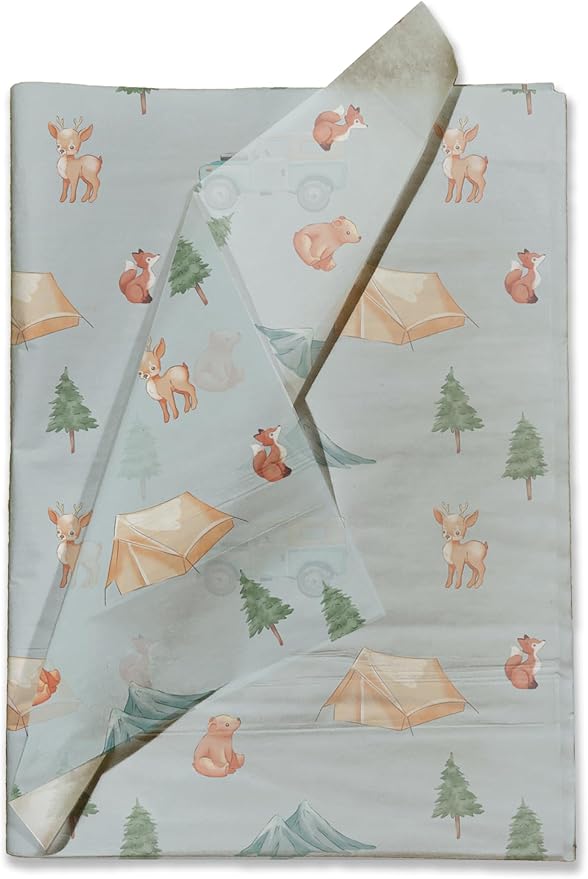 Pro Supply Global Camping Printed Tissue Paper for Gift Bags or Boxes and Wrapping - Baby Shower Bulk Decorative Art Tissue Paper for Packaging and Gifting | 24 Sheets 20" x 30"