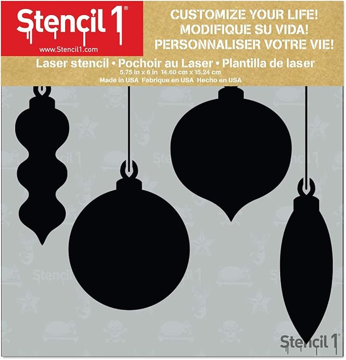 Stencil1 Holiday Ornaments Stencil – Reusable Winter Template for DIY Crafts, Holiday Decor, Painting on Wood, Fabric, Cards & More - 5.75" x 6"