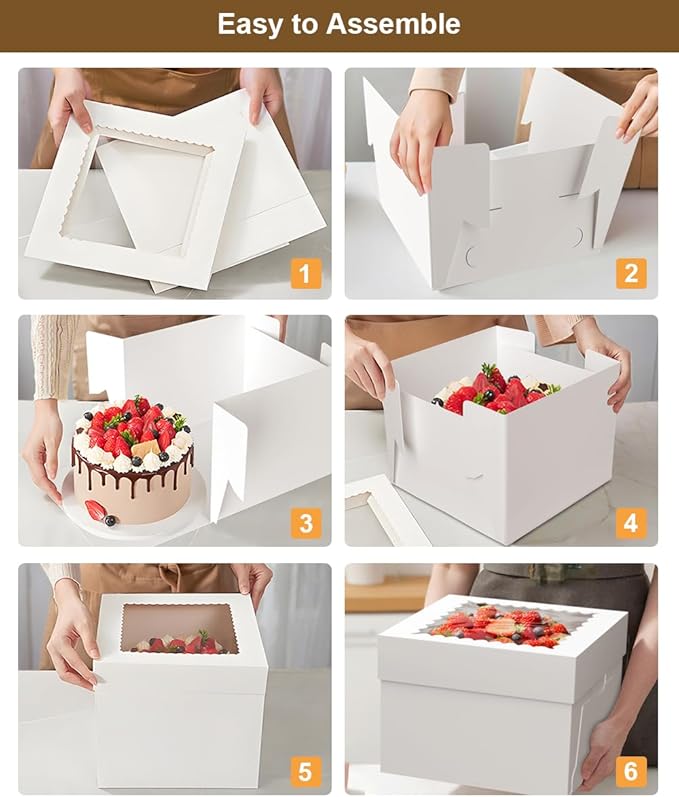15 Pack Cake Boxes, 10x10x8 Inches Tall Cake Box with Cake Boards, White Bakery Boxes with Window, Disposable Cake Containers with Lids for Cake, Donuts, Pies, Cookies, Wedding, Birthday, Party
