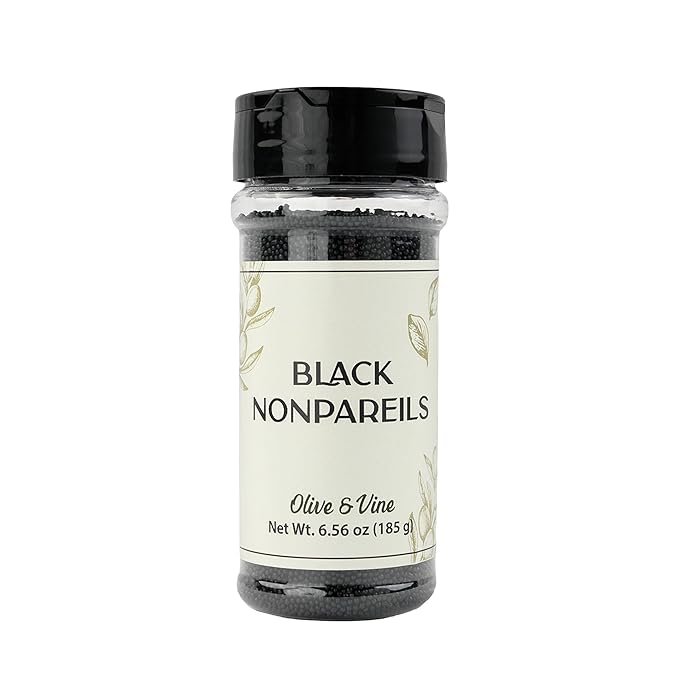 Olive & Vine Black Nonpareils, For Baking & Decorating, Authentic Taste, For Global Recipes (6.56 Ounce)