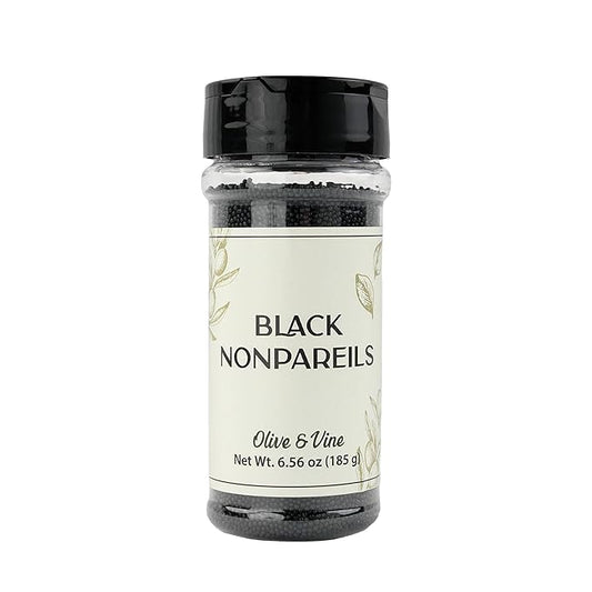 Olive & Vine Black Nonpareils, For Baking & Decorating, Authentic Taste, For Global Recipes (6.56 Ounce)