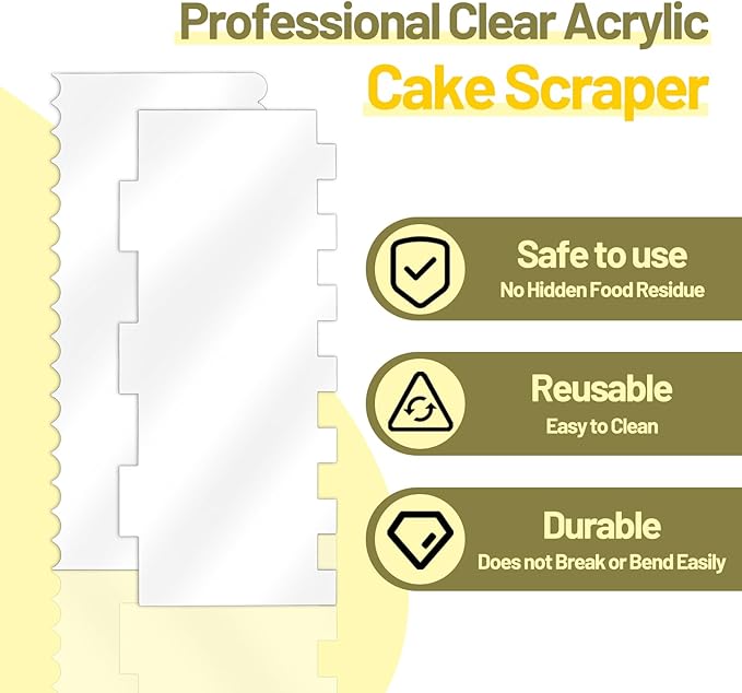 4 PCS Clear Acrylic Cake Scraper Smoother, Cake Smoother for Icing, Cake Scraper, Cake Stripes Edge Contour Comb for Cream Decorating Kitchen Baking Tool, Mousse Pastry Cutter, DIY
