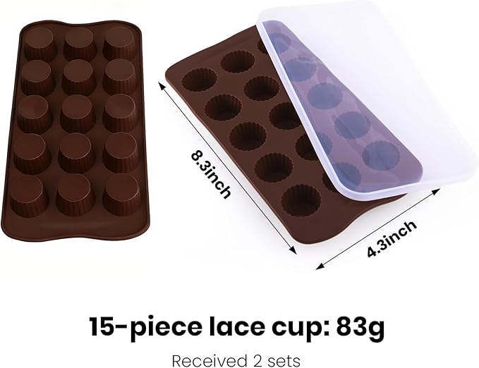 2 PCS Chocolate Molds with Lid,15 Cavity Round Non Stick Baking Silicone Mold for Peanut Butter Cup Jelly Food Grade Candy Truffles Ice Cake Mold,for Decor Party Christmas Birthday Gift