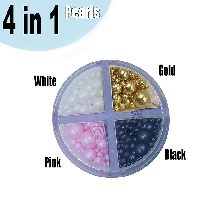 Edible 4 in1 Pearls Sugar Sprinkles 6 oz, Mix size Candy Pearl for Cake Decorating and Cupcake Toppers Cookie Decorations Ice Cream Topping Wedding Halloween Christmas(White,Black,Gold,Pink)