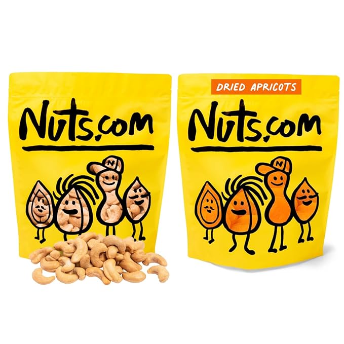 Roasted Cashews (Lightly Salted, 2lb) & Dried Apricots (No Sugar Added, 2lb) – Vegan, Gluten-Free Snacks – Rich in Fiber, Protein & Potassium – Perfect for On-the-Go, Office, & Home Snacking