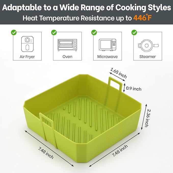 5QT Air Fryer Silicone Liners for Ninja AF141/AF142/AF181/AF182 & COSORI CAF-L501, 2 Pack BPA Free Platinum Silicone Basket, Square Reusable Air Fryer Liners with Handle, Upgrade