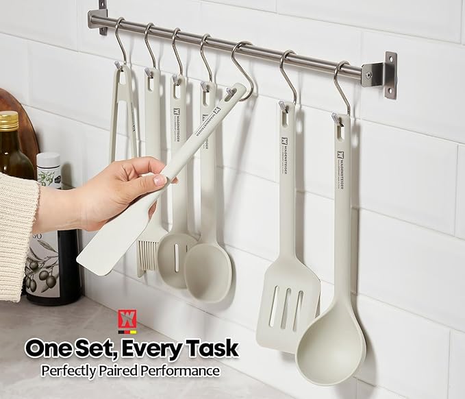 Light Gray Silicone Cooking & Serving Spoon: Cooking Utensil with Heat Resistant, Non-stick Cookware Safe, Gentle Head Design, BPA Free (12.60inch x 3.15inch)