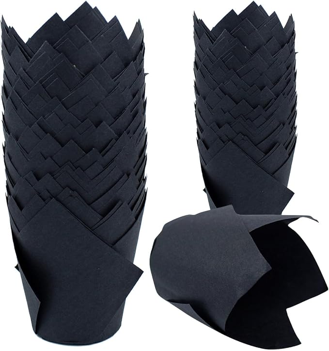 150 Pieces Tulip Cupcake Muffin Liners Paper Baking Cups Greaseproof Cupcake Wrappers for Birthday Wedding Party Baby Showers Catering Restaurants(Black)