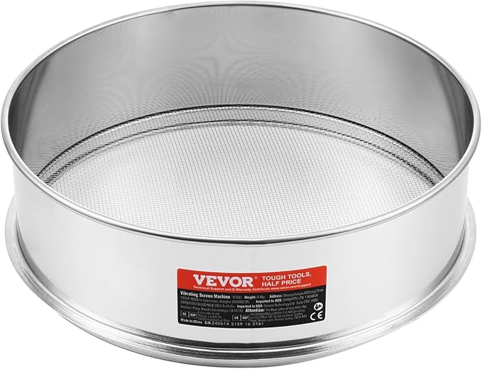 VEVOR Flour Sieve, 12 Mesh Sifter, 304 Stainless Steel Food-grade Fine Mesh Strainer, Dia. 12.6" for Baking, 5 Sizes Mesh Hole for Mungbean, Rice, Pearl Powder