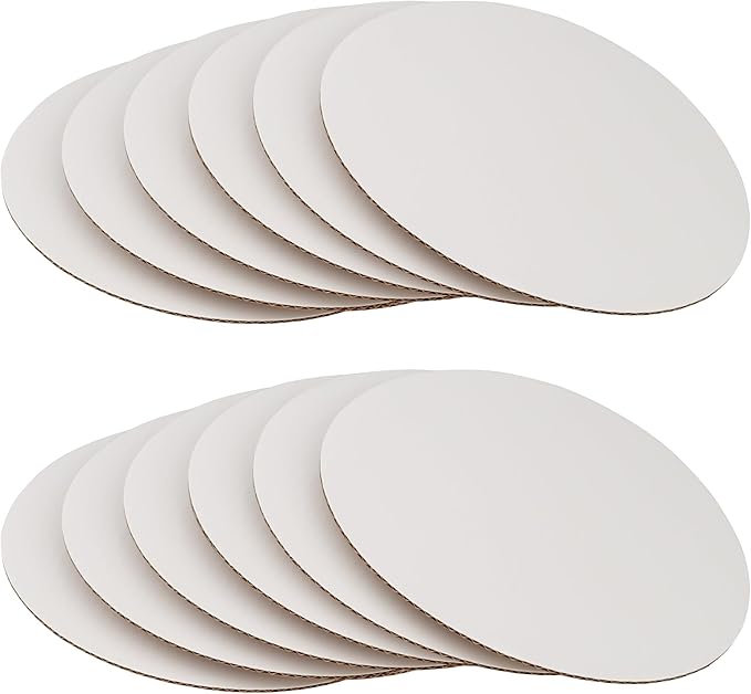 10 inch White Cake Boards - Sturdy Corrugated Round Cake Bases - 12 Pack