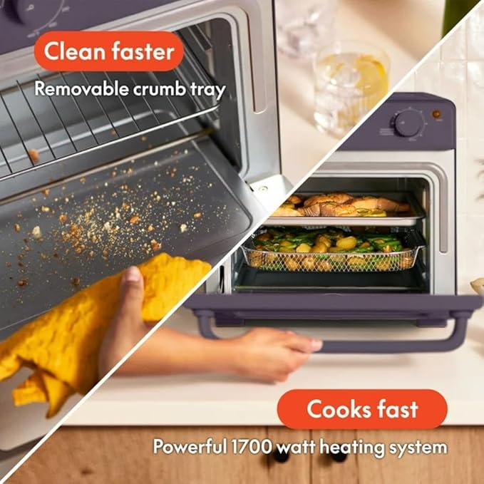 7-in-1 Air Fryer Toaster Oven with Convection, 1700W, Fits 6 Slices or 12-Inch Pizza, Tempered Glass Door, Timer, Easy Controls, Countertop Kitchen Appliance (Plum)