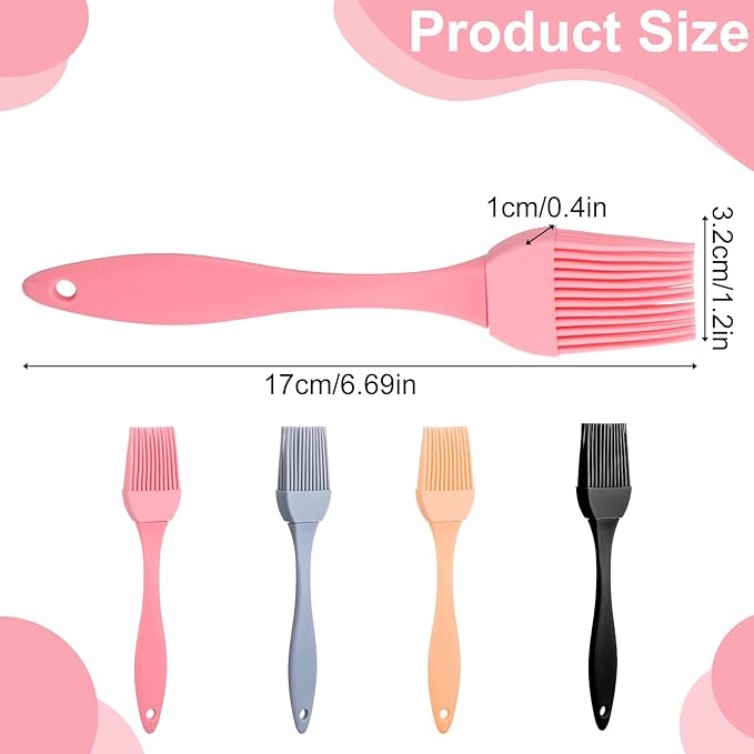 4 Pcs Silicone Basting Pastry Brush Heat Resistant Oil Brush for Cooking Kitchen Food Baking Butter Baster BBQ Grill Dishwasher Safe Multicolor for Sauce Marinade Meat Glazing