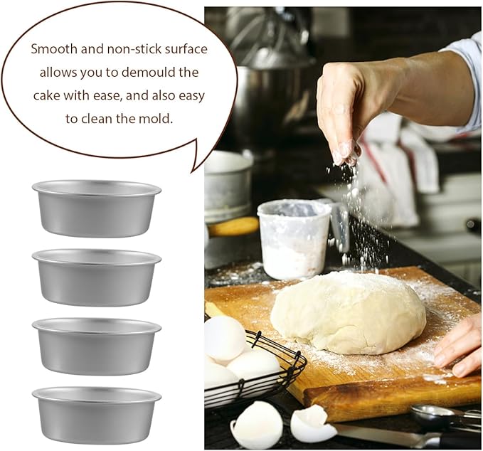 PRETYZOOM 4 Inch Mini Baking Pan: 4pcs Oval Cheesecake Mold - Nonstick Aluminum Alloy Cake Pan, Reusable Flan Baking Tin for Baby Shower, Wedding, Daily