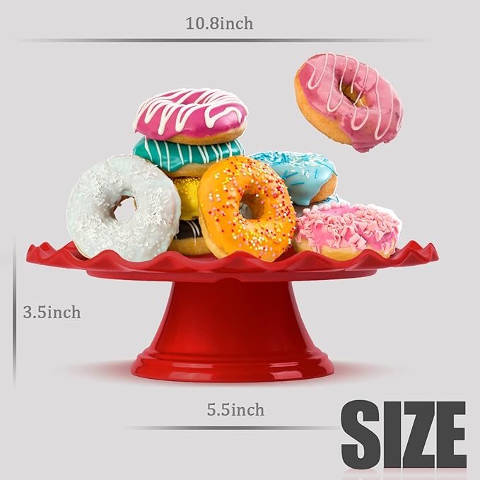 10.8 Inch Floral Border Cake Stand, Melamine Display Stand,Cupcake Stand for Birthday Parties, Weddings, Baby Shower,Anniversary and Other Events, Red