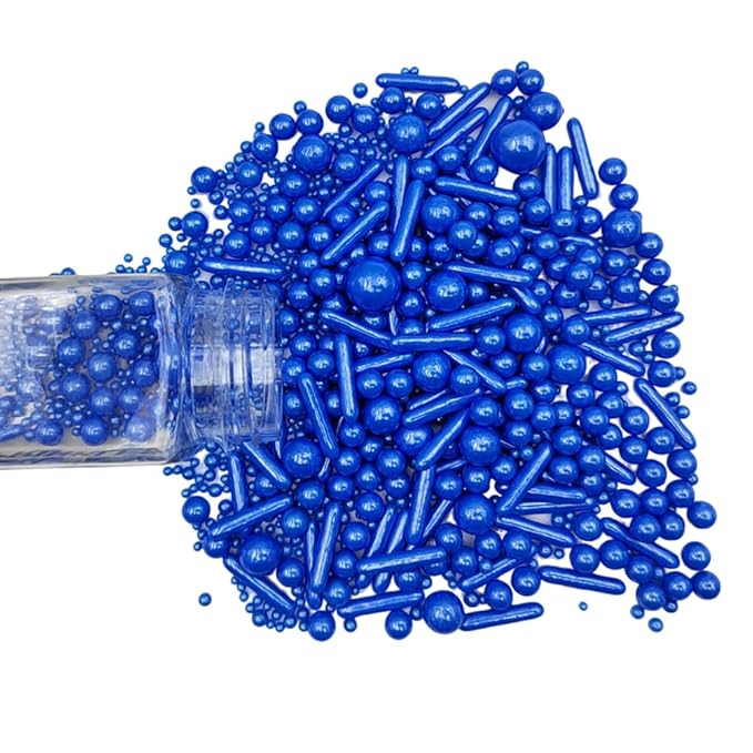 Edible Royal Blue Pearl Sugar Sprinkles Candy Mix Size Baking Edible Cake Decorations Cupcake Toppers Cookie Decorating Wedding Party Valentine Halloween Christmas Supplies 100g/3.53oz