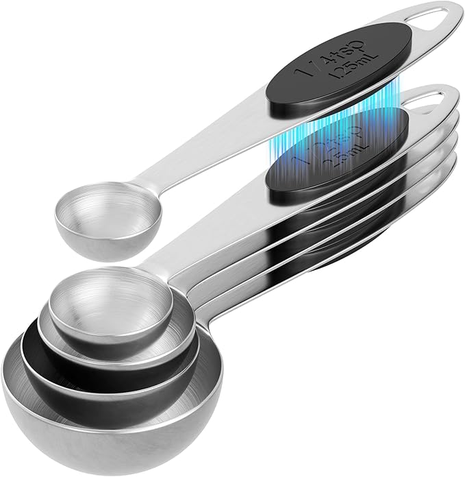 Magnetic Measuring Spoons Set of 5, Stainless Steel Measure Spoon for Baking & Cooking, Stackable Metal Kitchen Gadgets Essentials