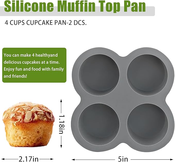 Silicone Egg Bite Molds- 4 Cups Air Fryer Egg Mold, Silicone Egg Molds Ideal For Muffins, Cakes, Pies, Breads (2 Pcs Red + Gray)