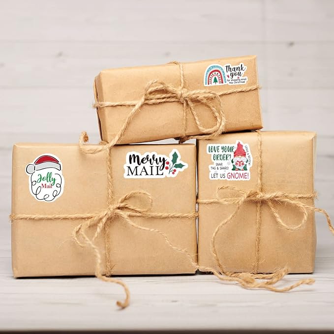 Wailozco 200 PCS Merry Mail Stickers,Cute Small Business Envelopes Stickers for Business Packages/Handmade Goods/Bags ,Christmas Theme Small Shop Business Stickers for Envelopes Seals