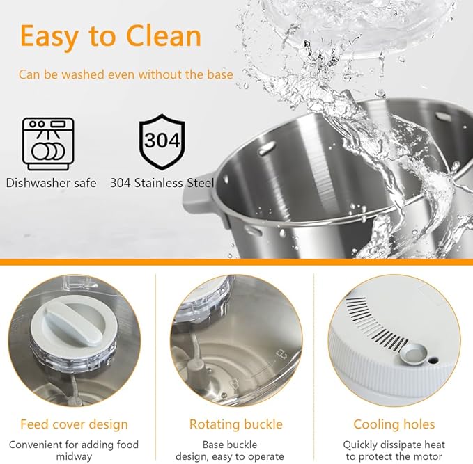 Electric Dough Maker Machine with Fermentation Function, 7L Large Capacity Household Dough Mixer, 304 Stainless Steel, Microcomputer Timing, Front Touch Panel, Gray,7L