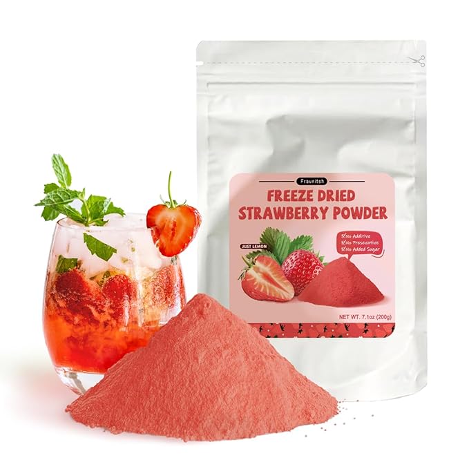 Fraunitsh Strawberry Powder 7.05oz | Freeze Dried Strawberries Powder | Natural Fruit Powder Berry Source | Strawberry Flavoring for Drinks, Cakes, Smoothie, Icing | No Sugar Added & No Additives