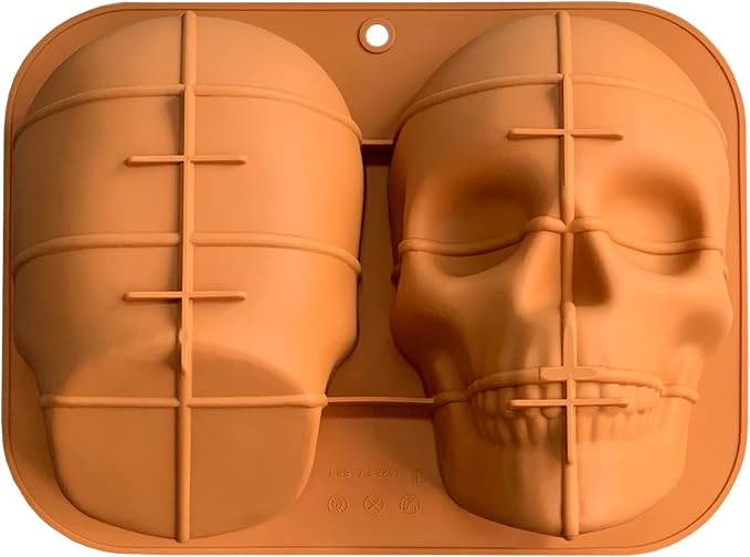 JETKONG Large Skull Cake Pan Haunted Skull Baking Cake Mold for Halloween and Birthday Party (Brown)