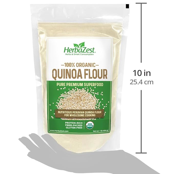HerbaZest Organic Quinoa Flour – 1 LB – Premium USDA Certified, Vegan & Gluten-Free Superfood – Versatile Wheat Flour Alternative for Breads & Crackers, Pancakes & Waffles, Snacks & Desserts, Savory Recipes & More