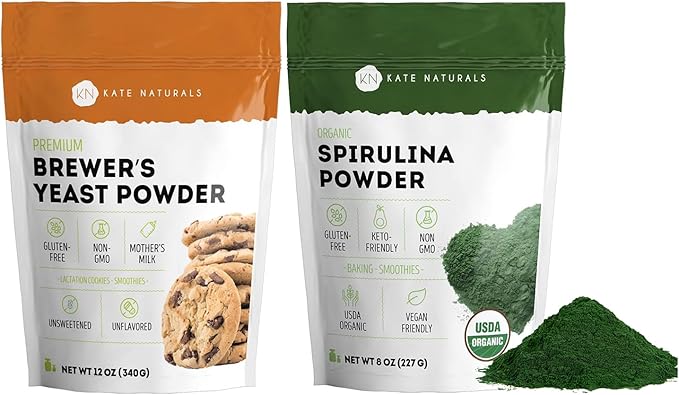 Kate Naturals Brewer's Yeast 12oz & Spirulina Powder 8oz Bundle