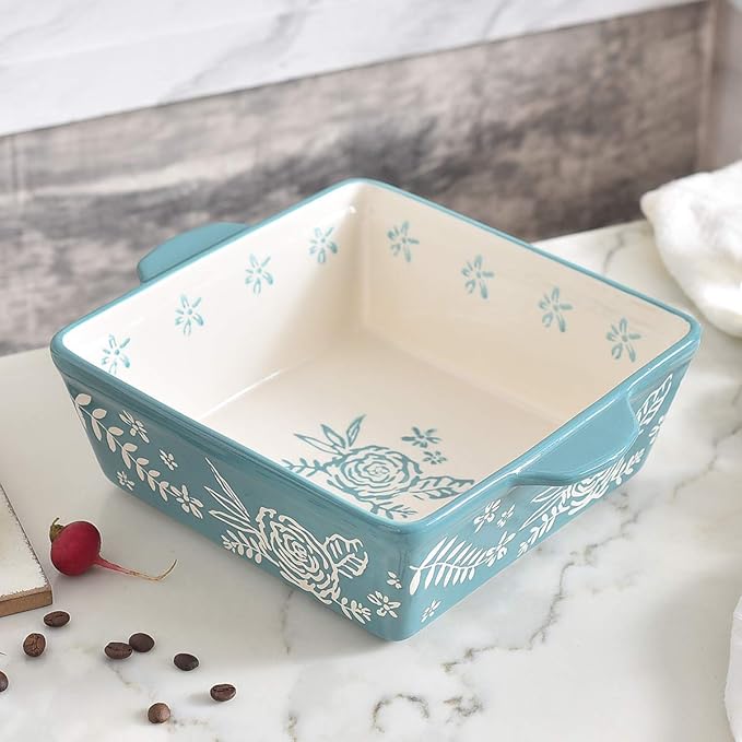 Wisenvoy Baking Dish 8x8 Baking Pan Brownie Pan Casserole Dish Hand-Painted Casserole Dishes For Oven Lasagna Pan