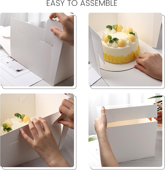 VGOODALL 2 Pack Cake Boxes, 10x10x8 Inches Cake Containers with Window, White Bakery Boxes with Lids for Birthday Party Wedding