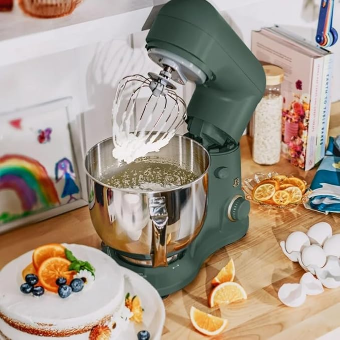 Beautiful 5.3QT 300W Stand Mixer with 12 Speeds, Tilt-Head, Splash Guard & Dishwasher-Safe Accessories, Soft Matte Finish – Mixes Up to 9 Dozen Cookies, Includes Dough Hook & Whisk (Thyme Green)
