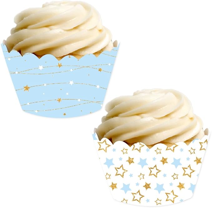 Andaz Press Party Cupcake Wrapper Decorations, Baby Blue Twinkle Twinkle Little Star, 24-Pack, Theme Colored Bulk Cake Supplies, Boy Baby Shower 1st Birthday Light Blue Graduation Decorations