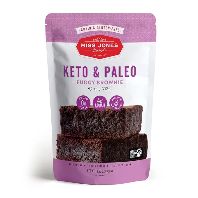 Miss Jones Baking Brownie Mix - Almond Flour, Gluten Free, Low Carb, No Sugar Added, Naturally Sweetened Desserts & Treats - Keto, Diabetic, Atkins, WW, and Paleo Friendly (Pack of 1)