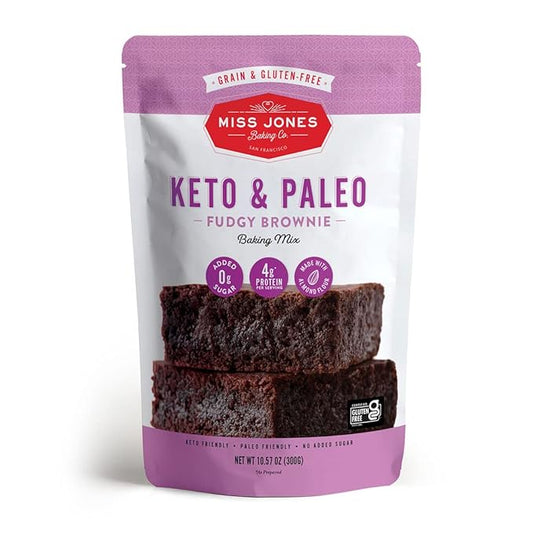 Miss Jones Baking Brownie Mix - Almond Flour, Gluten Free, Low Carb, No Sugar Added, Naturally Sweetened Desserts & Treats - Keto, Diabetic, Atkins, WW, and Paleo Friendly (Pack of 1)