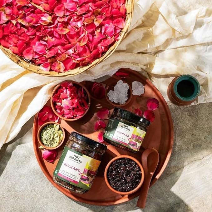 Rose Petal Jam Gulkand 10.6 Oz | Made from Premium Chaitri Rose Naturally Sweetened with Unrefined Rock Sugar & Raw Honey |Best for Pan,Ice Cream & Smoothies | Two Brothers Organic Farms