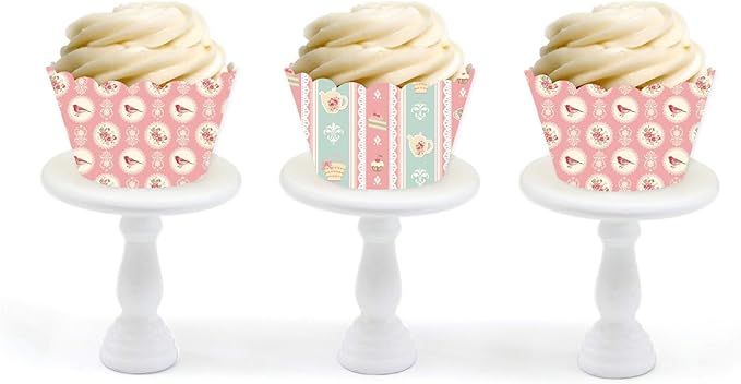 Andaz Press Party Cupcake Wrapper Decorations, Tea Party Blush Pink, Pastel Blue and Yellow Roses, 24-Pack, Theme Colored Bulk Cake Supplies