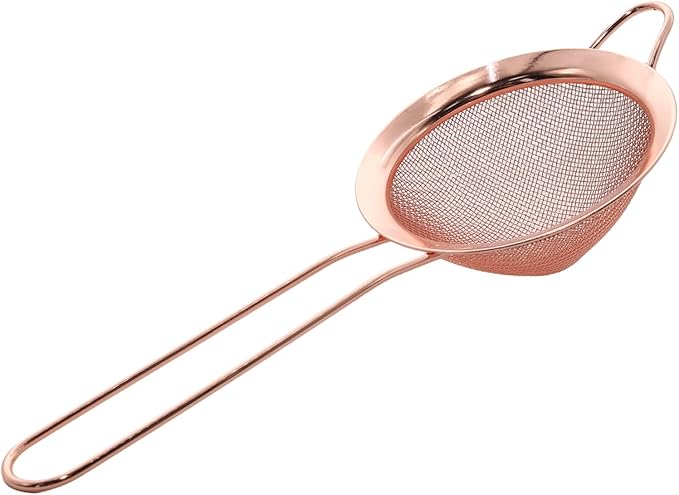 Rose Gold Fine Mesh Strainer - 304 Stainless Steel Handheld Sieve, Small Kitchen Filter for Baking, Tea & Cocktail Making