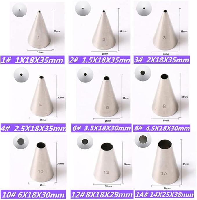 RoseFlower 9 PCS Writing Piping Tips Set - Stainless Steel Piping Nozzles Kit for Pastry Cupcakes Cakes Cookies Decorating Supplies Baking Set #3