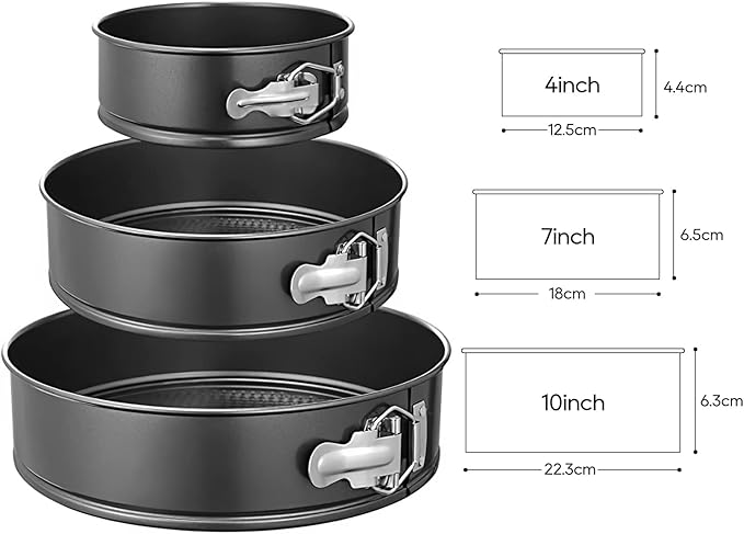 Springform Rund, Kuchenform Rund,Springform 3 Set (12.5cm/4.92in), (18 cm/7.08in), (22.3cm/8.8in) Backformen Mit Abnehmbarer Flachboden