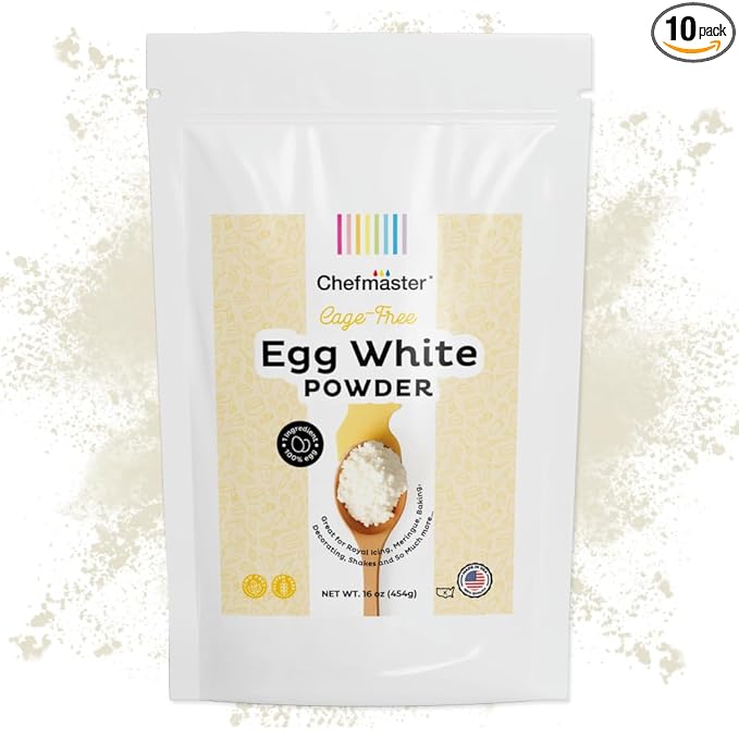 Cage-Free Egg Whites Powder by Chefmaster, Pasteurized, Gluten Free & Non-GMO, Baking, Decorating & Cooking, Unflavored, Quality Crafted in USA, 16 oz