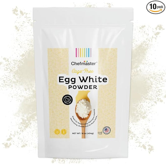 Cage-Free Egg Whites Powder by Chefmaster, Pasteurized, Gluten Free & Non-GMO, Baking, Decorating & Cooking, Unflavored, Quality Crafted in USA, 16 oz