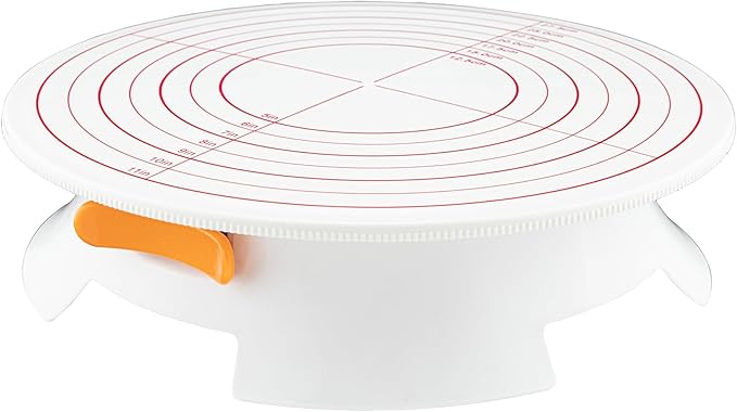 Restaurantware Pastry Tek 12 Inch Cake Turntable 1 Sturdy Rotating Cake Stand - Non-Slip Base With Locking Switch White Plastic Spinning Cake Stand For Decorating Cakes Cupcakes or Pastries