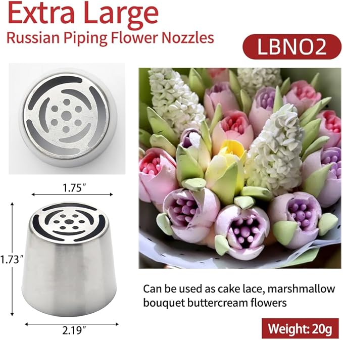 Extra Large Russian Piping Tips for Marshmallows Stainless Steel Flower Frosting Nozzles many styles Cake Decorating Baking tool for Buttercream, Cupcakes Cookies(SL02)
