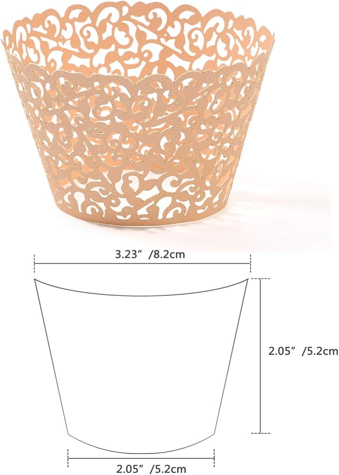 KPOSIYA Pack of 120 Cupcake Wrappers Artistic Bake Cake Paper Cups Vine Designed Laser Cut Cupcake Wraps Baking Cup Muffin Case Trays for Wedding Baby Shower Party Birthday Decoration (120, Pink)