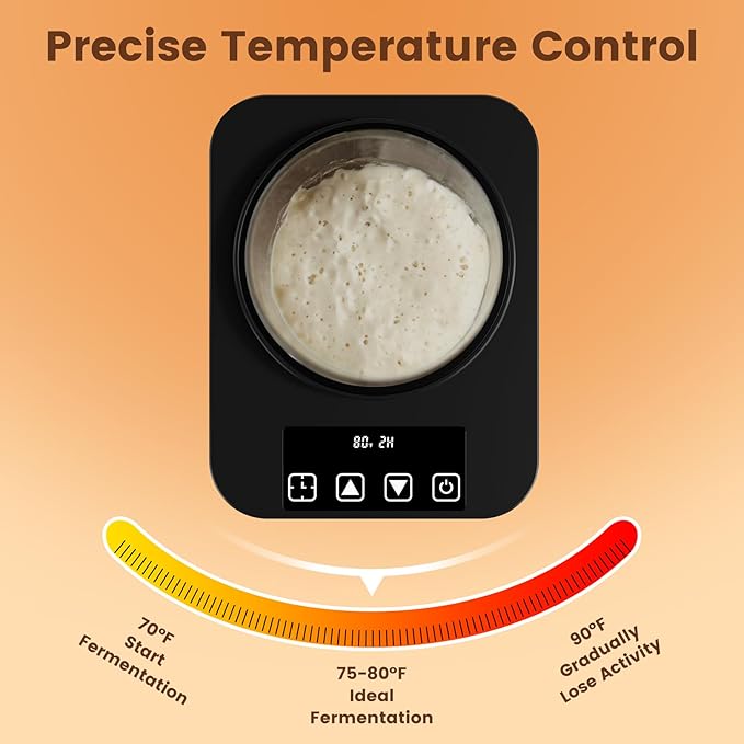 Sourdough Starter Warmer, Sourdough Heating Mat for Kitchen(70-100°F), Auto Warming On/Off, 1-12Hour Timer, Precise Temperature Control, for Home Baking