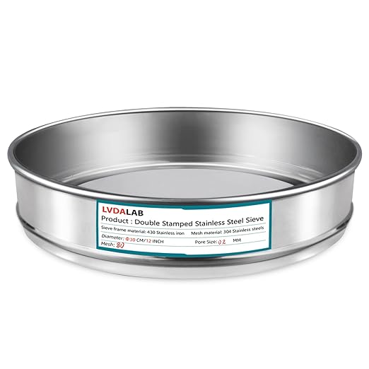 304 Stainless Steel Lab Sieve Screen Mesh, 80 Mesh (0.2mm) Aperture Test Sieve, 12Inch(30cm) Diameter Economy Standard Analysis Sample Test Sieves for Industrial Laboratory Homes