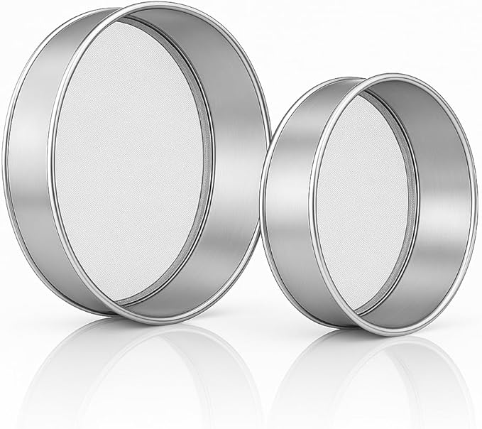 Stainless Steel Flour Sifter Fine Mesh Round Flour Sieve for Baking 9.5" Diameter x 2.5" High; 20 Mesh (Hole Size 0.85mm)