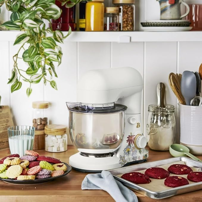 Beautiful 3.5QT 300W Stand Mixer with 12 Speeds, Tilt-Head, Splash Guard & Dishwasher-Safe Accessories, Soft Matte Finish Mixes Up to 5 Dozen Cookies, (Wildflower White Icing)