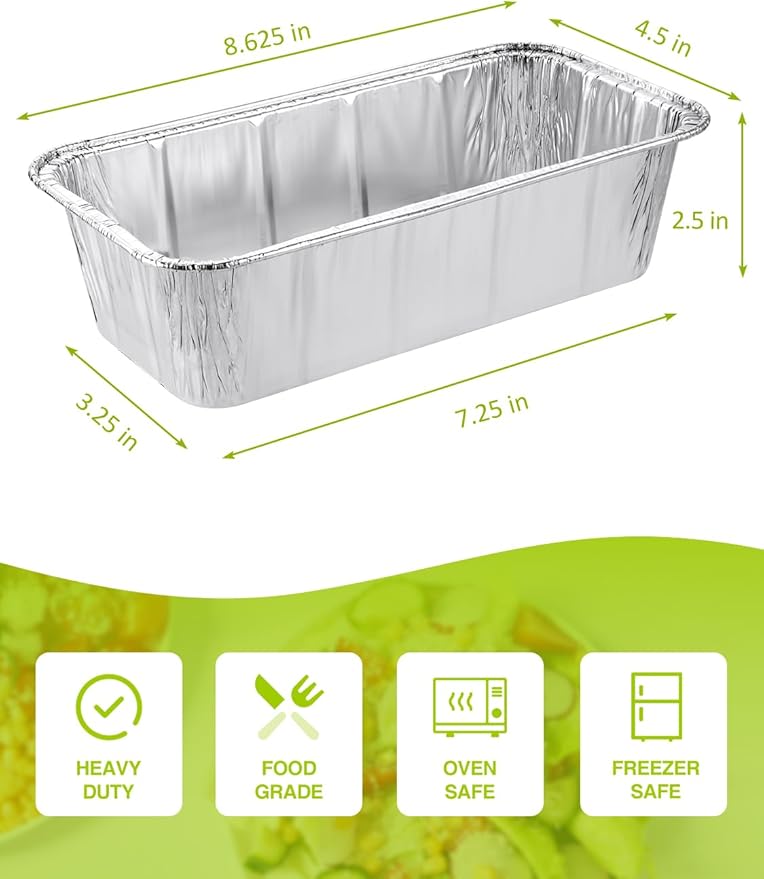 60 Pack 8.5x4.5x2.5 Disposable Aluminum Loaf Pans - 2 Lb Small-Aluminum-Foil-Pans-Tin-Foil-Baking-Pans-Tin-Trays-Food-Containers-for-Baking-Cakes-Bread-Meat-Loaves