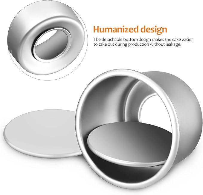 Zerodeko 4 Pcs Round Cake Pans with Removable Bottom, 2 Inch Aluminum Alloy Baking Molds, Nonstick Small Cake Tins for Cheesecake, Mousse, Chiffon, And Ice Cream