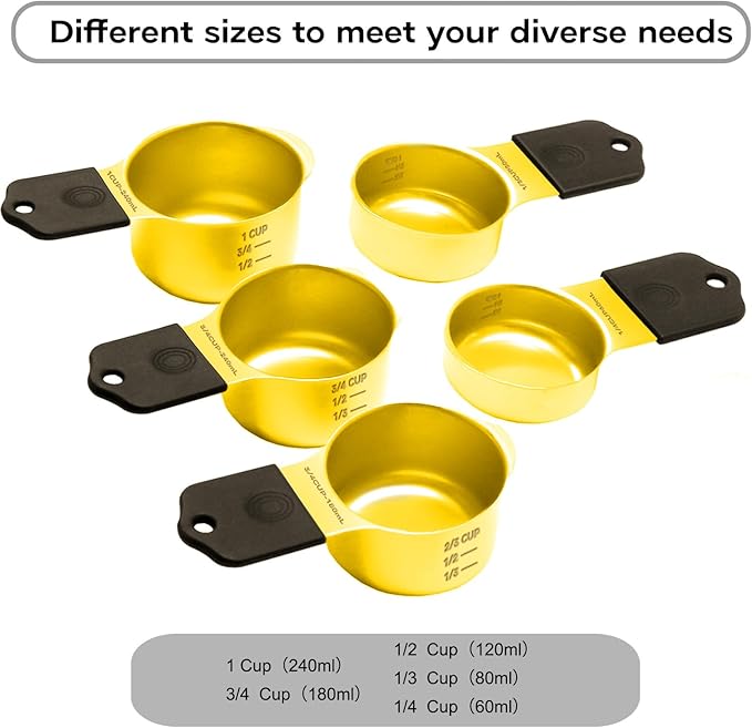 Magnetic Measuring Cups and Spoons Set, Heavy Duty 304 Stainless Steel, 5 Nesting Gold Measuring Cups and 7 Magnetic Measuring Spoons, Baking & Cooking Set of 13 with Leveler